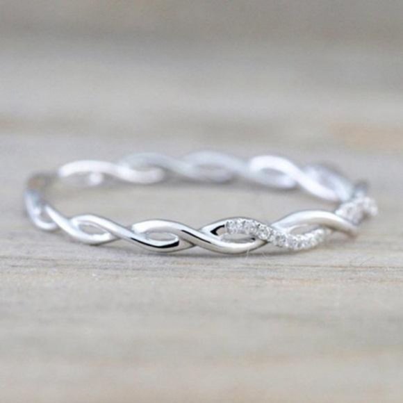 STERLING SILVER DIAMOND TWISTED ETERNITY RING, CUTE RING, SHINY RING. - Picture 3 of 3